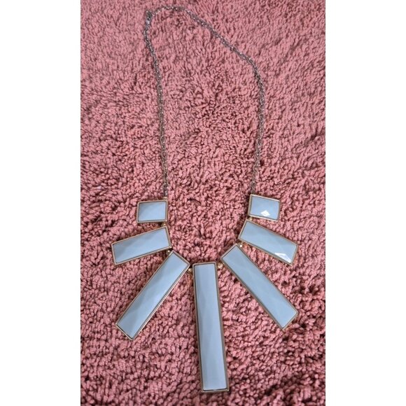 Bib Statement Necklace Retangler Blue Pendant 22" - Picture 3 of 7